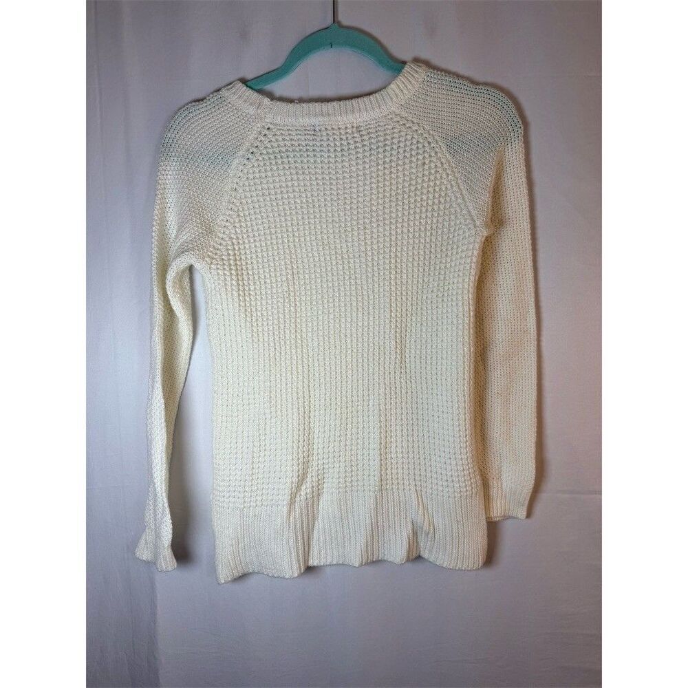 SO Juniors Sweater XS Ivory Waffle Knit Raglan Pullover Crewneck Long sleeve - Picture 10 of 11